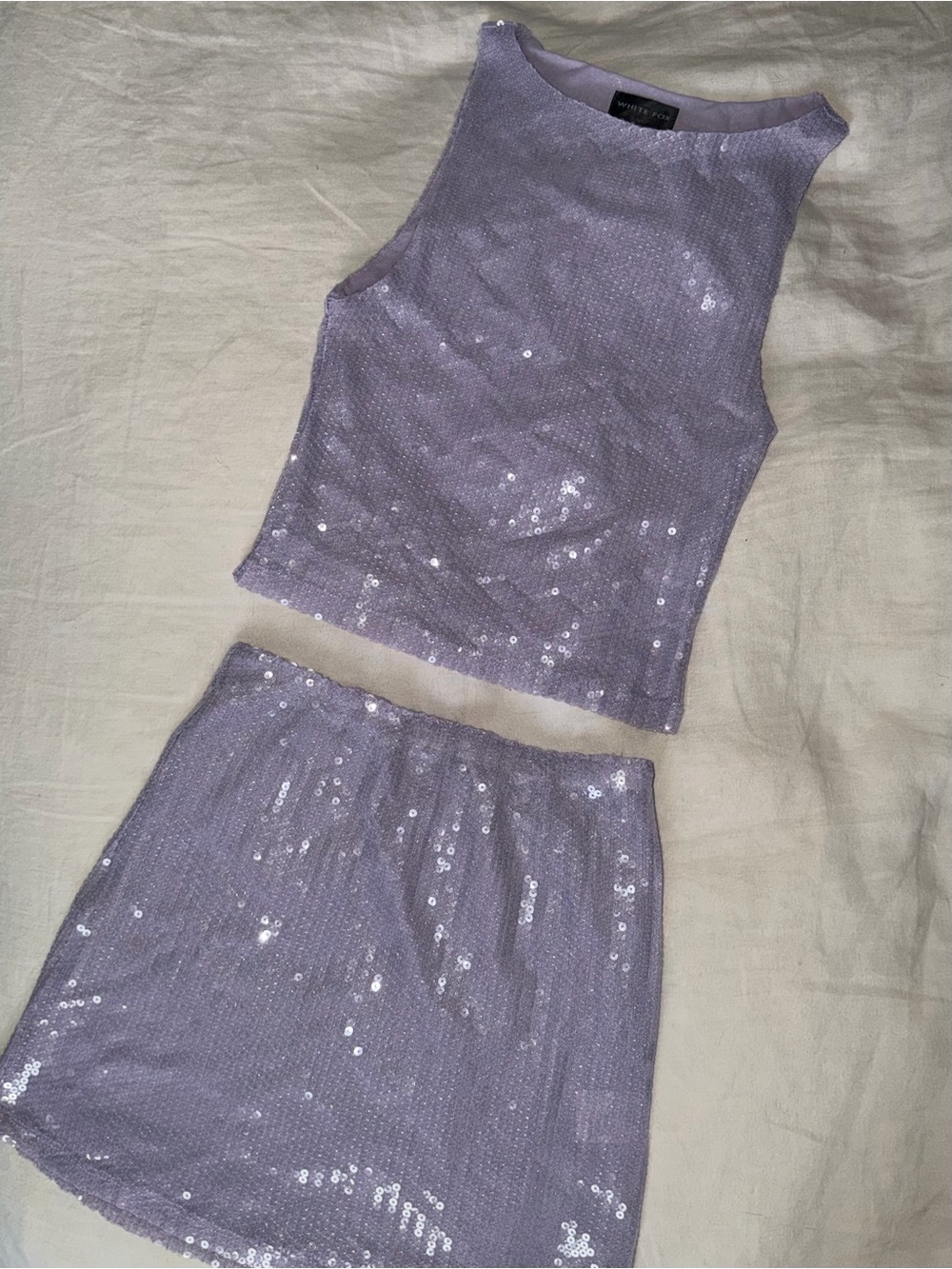 White Fox Purple Sequin Skirt Set